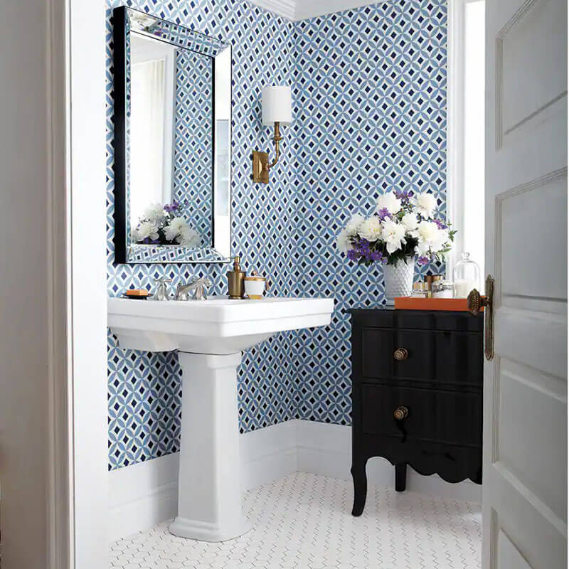 رنگ آبی کاغذ دیواری حمام