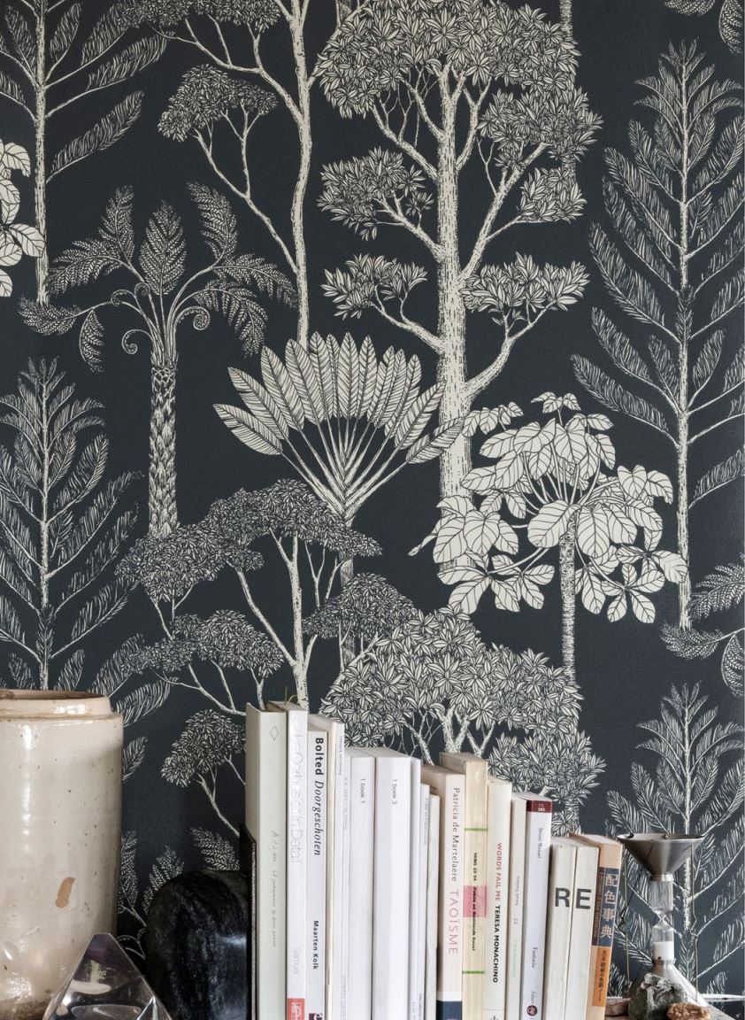 رنگ سیاه و سفید برای کاغذ دیواری با نقوش گیاهی