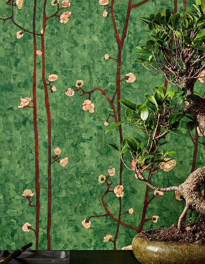 الگوی شکوفه گیلاس در مدل کاغذ دیواری شرقی