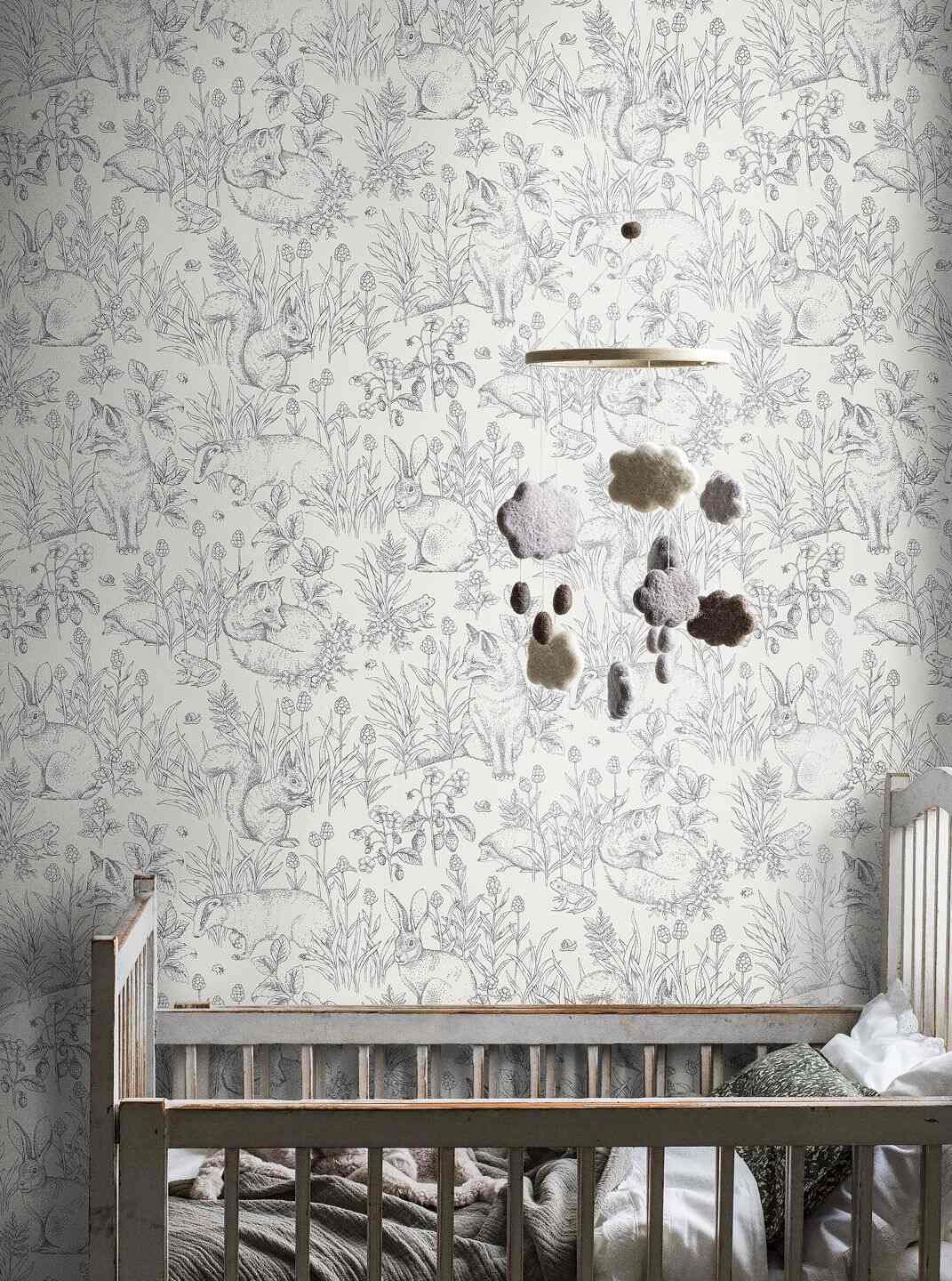 رنگ خاکستری کاغذ دیواری با نقوش گیاهی