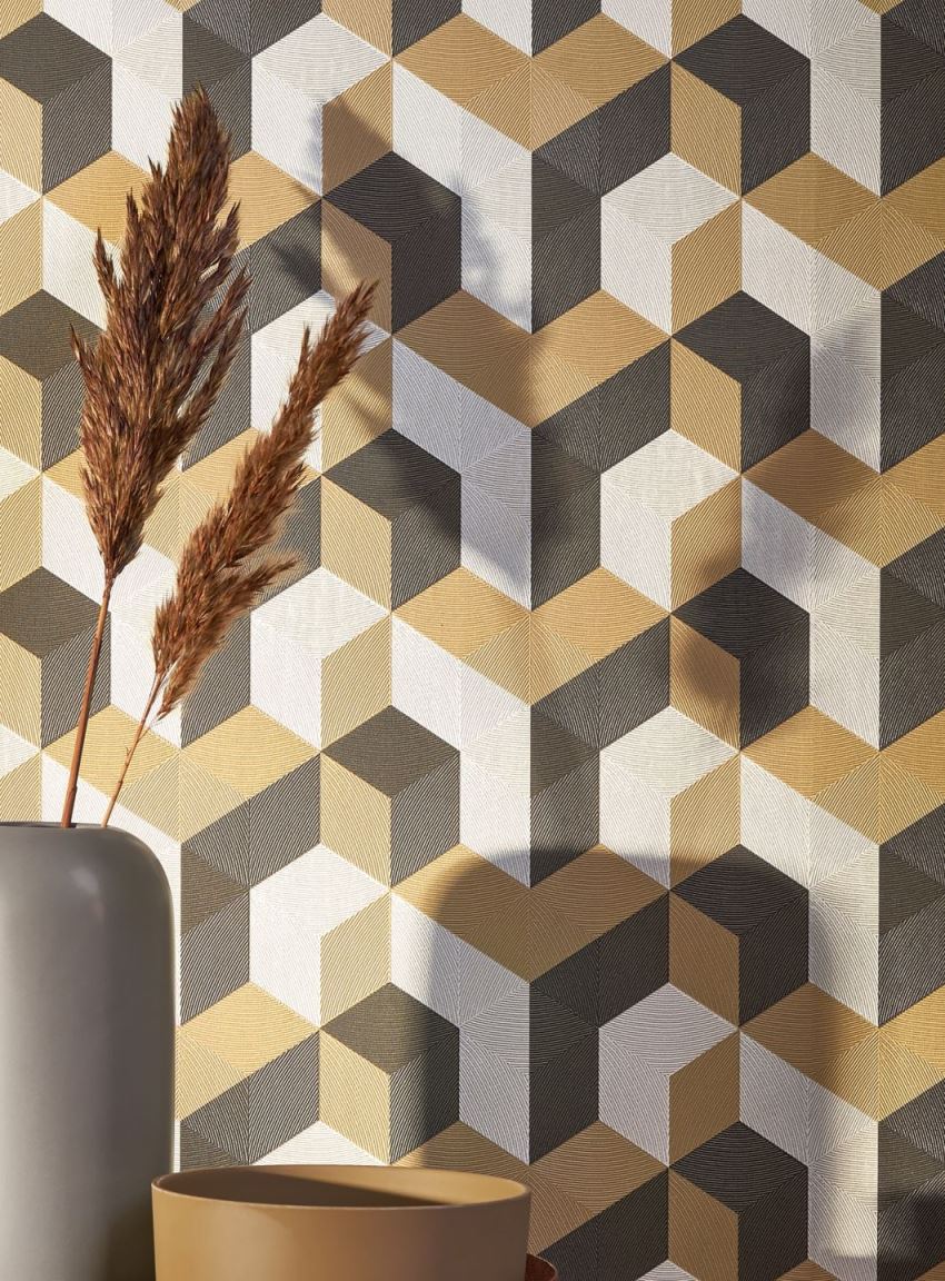 کاغذ دیواری کرمی هندسی